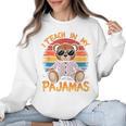 I Teach In My Pajamas Teacher Sunset Bear Retro Women Crewneck Sweatshirt, trending gift