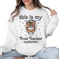 This Is My Tired Teacher Costume Skull Halloween Messy Bun Women Crewneck Sweatshirt, trending gift This Is My Tired Teacher Costume Skull Halloween Messy Bun Women Crewneck Sweatshirt, trending gift