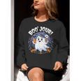Boo Jour Ghost Halloween French Teacher Cute Coffe Croissant Women Crewneck Sweatshirt, funny gift