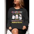 Creepin It Real With Kindergarten Monsters Halloween Teacher Women Crewneck Sweatshirt, funny gift
