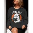 Cute Ghost Book Reading Books Lover Retro Halloween Teacher Women Crewneck Sweatshirt, funny gift