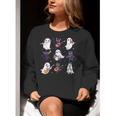 Cute Ghost Cat Playing Musical Halloween Music Teacher Women Crewneck Sweatshirt, funny gift Cute Ghost Cat Playing Musical Halloween Music Teacher Women Crewneck Sweatshirt, funny gift