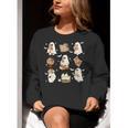 Cute Ghosts Reading Book Bookworm Halloween History Teacher Women Crewneck Sweatshirt, History Teacher Sweatshirts, funny gift
