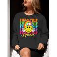 Field Trip Squad Groovy Field Day Smile Face Teacher Tie Dye Women Crewneck Sweatshirt, Groovy Teacher Sweatshirts, funny gift