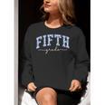 Fifth Grade Coquette Toile Blue Bow Floral Women Teacher Women Crewneck Sweatshirt, funny gift Fifth Grade Coquette Toile Blue Bow Floral Women Teacher Women Crewneck Sweatshirt, funny gift