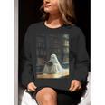 Ghost Library Halloween Book Reading Books Lover Teacher Women Crewneck Sweatshirt, funny gift