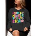 Groovy In My Middle School Era Back To School Teacher Women Crewneck Sweatshirt, Groovy Teacher Sweatshirts, funny gift
