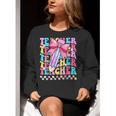 Groovy Teacher Cute Coquette Bow Flower Retro Back To School Women Crewneck Sweatshirt, Groovy Teacher Sweatshirts, funny gift Groovy Teacher Cute Coquette Bow Flower Retro Back To School Women Crewneck Sweatshirt, Groovy Teacher Sweatshirts, funny gift
