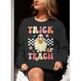 Groovy Teacher Halloween Retro Trick Or Teach Floral Ghost Women Crewneck Sweatshirt, Groovy Teacher Sweatshirts, funny gift Groovy Teacher Halloween Retro Trick Or Teach Floral Ghost Women Crewneck Sweatshirt, Groovy Teacher Sweatshirts, funny gift