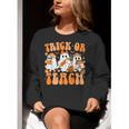 Groovy Teacher Halloween Trick Or Teach Ghost Men Women Kids Women Crewneck Sweatshirt, Groovy Teacher Sweatshirts, funny gift