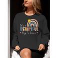 It's A Beautiful Day To Learn Cute Rainbow Boho Teacher Women Crewneck Sweatshirt, funny gift