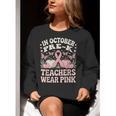 In October Pre-K Teachers Wear Pink Ribbon Breast Cancer Women Crewneck Sweatshirt, funny gift