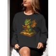 Reading Dragon Shirt For Bookish Teacher Librarian Bookworm Women Crewneck Sweatshirt, funny gift