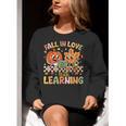 Retro Fall In Love With Learning Autumn Pumpkin Teacher Kids Women Crewneck Sweatshirt, funny gift Retro Fall In Love With Learning Autumn Pumpkin Teacher Kids Women Crewneck Sweatshirt, funny gift