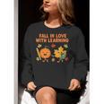 Retro Fall In Love With Learning Autumn Pumpkin Teacher Women Crewneck Sweatshirt, funny gift Retro Fall In Love With Learning Autumn Pumpkin Teacher Women Crewneck Sweatshirt, funny gift