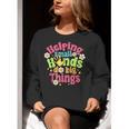 Retro Helping Small Hands Do Big Things Teacher Appreciation For Men Women Women Crewneck Sweatshirt, funny gift