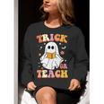 Retro Vintage Groovy Trick Or Teach Teacher Halloween For Men Women Kids Women Crewneck Sweatshirt, Groovy Teacher Sweatshirts, funny gift