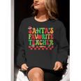 Santas Favorite Teacher Retro Groovy Christmas Xmas Women Women Crewneck Sweatshirt, Groovy Teacher Sweatshirts, funny gift