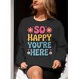 So Happy You’Re Here Groovy Retro Positivity Women Teacher Women Crewneck Sweatshirt, Groovy Teacher Sweatshirts, funny gift So Happy You’Re Here Groovy Retro Positivity Women Teacher Women Crewneck Sweatshirt, Groovy Teacher Sweatshirts, funny gift