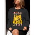 I Teach Super Heroes Comic Book Hero Teacher School Women Crewneck Sweatshirt, Super Teacher Sweatshirts, funny gift