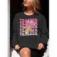 Teacher Pencil Back To School Groovy Pink Teacher First Day Women Crewneck Sweatshirt, Groovy Teacher Sweatshirts, funny gift