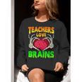 Teacher Teachers Love Brains Skeleton Hand Heart Halloween Women Crewneck Sweatshirt, funny gift Teacher Teachers Love Brains Skeleton Hand Heart Halloween Women Crewneck Sweatshirt, funny gift