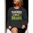 Teachers Love Brains Halloween Teacher Zombie Women Crewneck Sweatshirt, funny gift Teachers Love Brains Halloween Teacher Zombie Women Crewneck Sweatshirt, funny gift