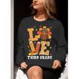 Thanksgiving Love Third Grade Teacher Turkey Autumn Fall Men Women Girls Kids Women Crewneck Sweatshirt, funny gift