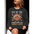 Thanksgiving Teacher Turkey Lets Eat Kids Punctuation Women Crewneck Sweatshirt, funny gift