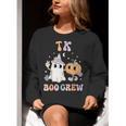 TK Boo Crew Retro Groovy Halloween Floral Ghost TK Teacher Men Women Kids Women Crewneck Sweatshirt, Groovy Teacher Sweatshirts, funny gift