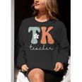 TK Teacher Retro Groovy Vintage Happy First Day Of School Women Crewneck Sweatshirt, Groovy Teacher Sweatshirts, funny gift