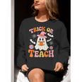 Trick Or Teach Cute Floral Ghost Teacher Halloween Costume Women Crewneck Sweatshirt, funny gift