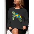 Turtle Puzzle Pieces For Autism Awareness Kids Women Teacher Women Crewneck Sweatshirt, funny gift