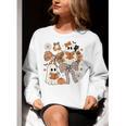 Ghost Reading Books Halloween Bow Spooky Teacher Student Women Crewneck Sweatshirt, funny gift