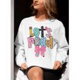 Lets Read Reading Teacher Back To School Literacy Pencil Bow Women Crewneck Sweatshirt, funny gift