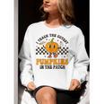 I Teach The Cutest Pumpkins In The Patch Groovy Teacher Fall Women Crewneck Sweatshirt, Groovy Teacher Sweatshirts, funny gift