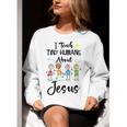 I Teach Tiny Humans About Jesus Sunday School Teacher Women Crewneck Sweatshirt, funny gift I Teach Tiny Humans About Jesus Sunday School Teacher Women Crewneck Sweatshirt, funny gift