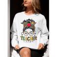 Teacher Life Messy Bun Glasses Leopard Sunflower Women Crewneck Sweatshirt, funny gift Teacher Life Messy Bun Glasses Leopard Sunflower Women Crewneck Sweatshirt, funny gift