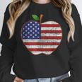 American Flag Teachers Students Apple 4th Of July Vintage Women Crewneck Sweatshirt, funny design