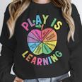 Apple Retro Play Is Learning Kindergarten Teacher Daycare Women Crewneck Sweatshirt, funny design