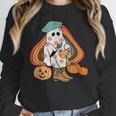 Art Teacher Painting Brushes Retro Pumpkin Ghost Artist Women Crewneck Sweatshirt, funny design