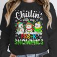 Chillin With My Pre-K Snowmies Christmas Teacher Xmas Women Crewneck Sweatshirt, funny design