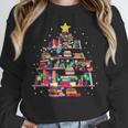 Christmas Library Tree Love Reading Books Nerd Teacher Women Crewneck Sweatshirt, funny design