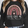 Coffee Gives Me Teacher Powers Leopard Rainbow Teacher Women Crewneck Sweatshirt, funny design
