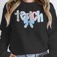 Coquette Bow Teach Teacher Happy First Day Back To School Women Crewneck Sweatshirt, funny design Coquette Bow Teach Teacher Happy First Day Back To School Women Crewneck Sweatshirt, funny design
