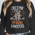 Creepin It Real With My 1st Grade Monsters Halloween Teacher Women Crewneck Sweatshirt, funny design Creepin It Real With My 1st Grade Monsters Halloween Teacher Women Crewneck Sweatshirt, funny design