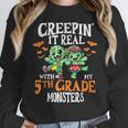 Creepin It Real Monster School 5th Grade Teacher Halloween Women Crewneck Sweatshirt, funny design Creepin It Real Monster School 5th Grade Teacher Halloween Women Crewneck Sweatshirt, funny design
