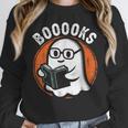 Cute Ghost Book Reading Books Lover Retro Halloween Teacher Women Crewneck Sweatshirt, funny design