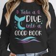 Cute Mermaid Librarian Teacher Dive Into A Good Book Reading Women Crewneck Sweatshirt, funny design Cute Mermaid Librarian Teacher Dive Into A Good Book Reading Women Crewneck Sweatshirt, funny design