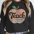 Cute Teacher With Apple Retro Teacher Kids Back To School Women Crewneck Sweatshirt, funny design Cute Teacher With Apple Retro Teacher Kids Back To School Women Crewneck Sweatshirt, funny design